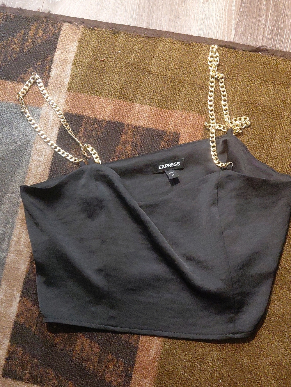 EXPRESS Black Chain-Strap Cropped Cami